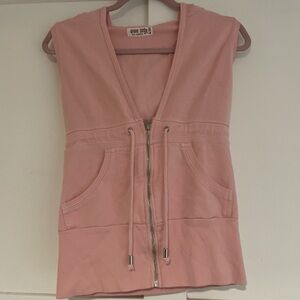 Pink Zip-Up Sleeveless Hoodie